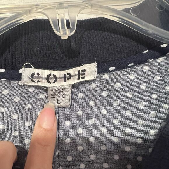 Urban Outfitters Cropped Bomber Jacket Lightweight COPE Navy Blue L Polka Dot - Picture 4 of 5